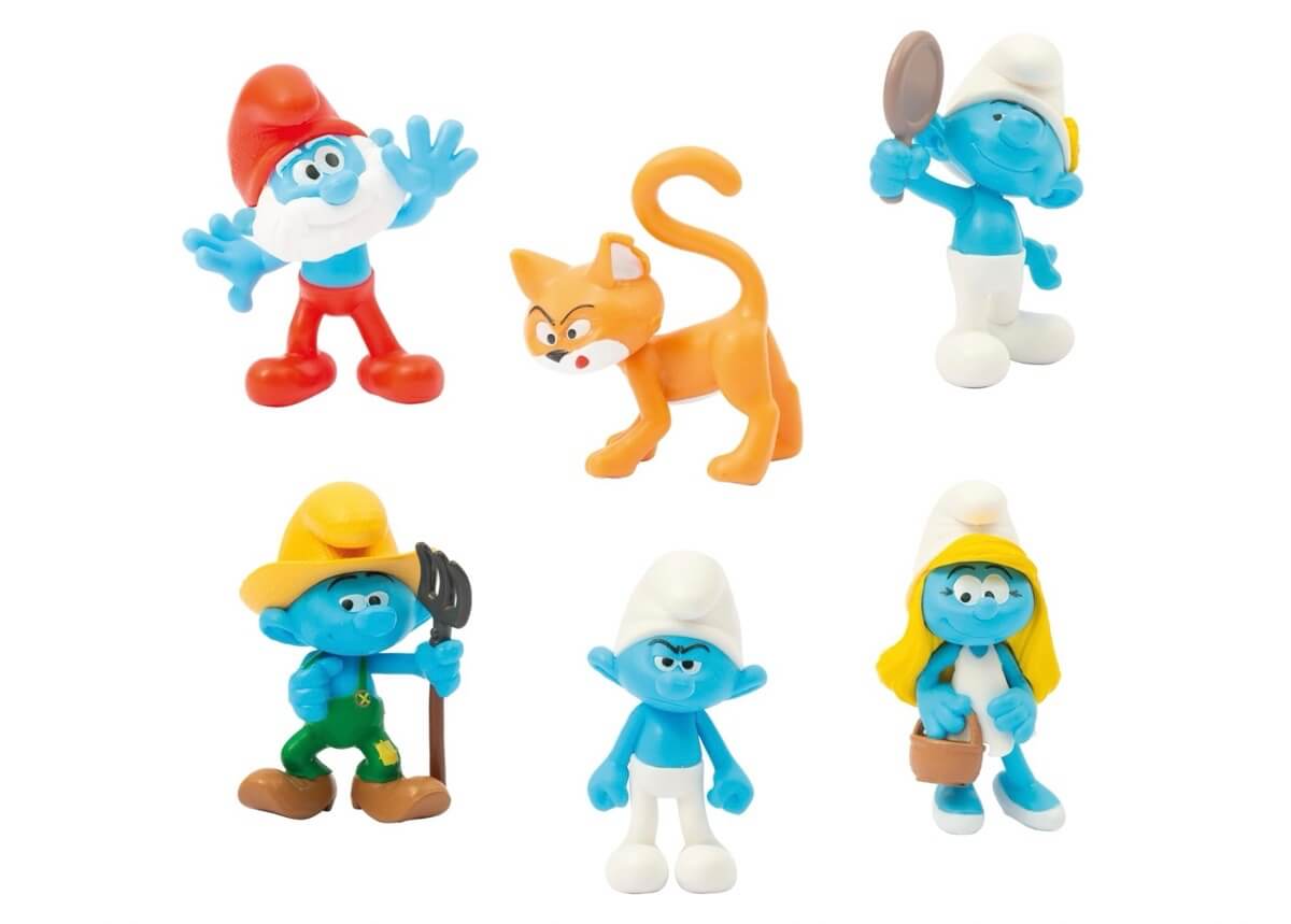 Smurfen: grote smurf, hippe smurf, smurfin en andere smurfen en asrael